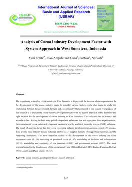 Analysis of Cocoa Industry Development Factor with System Approach in West Sumatera, Indonesia