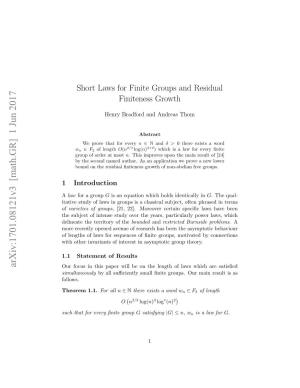 Short Laws for Finite Groups and Residual Finiteness Growth