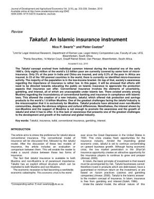Takaful: an Islamic Insurance Instrument
