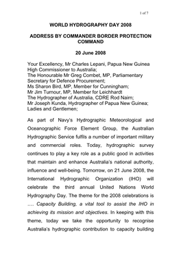 On 21 June 2008, the International Hydrographic Organization (IHO) Will Celebrate the Third Annual United Nations World Hydrography Day