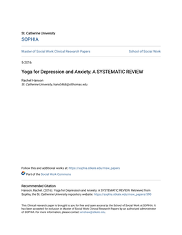 Yoga for Depression and Anxiety: a SYSTEMATIC REVIEW