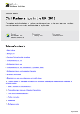 Civil Partnerships in the UK: 2013