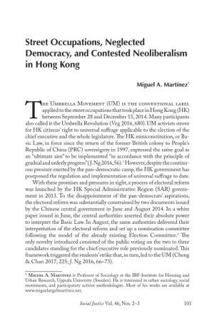 Street Occupations, Neglected Democracy, and Contested Neoliberalism in Hong Kong