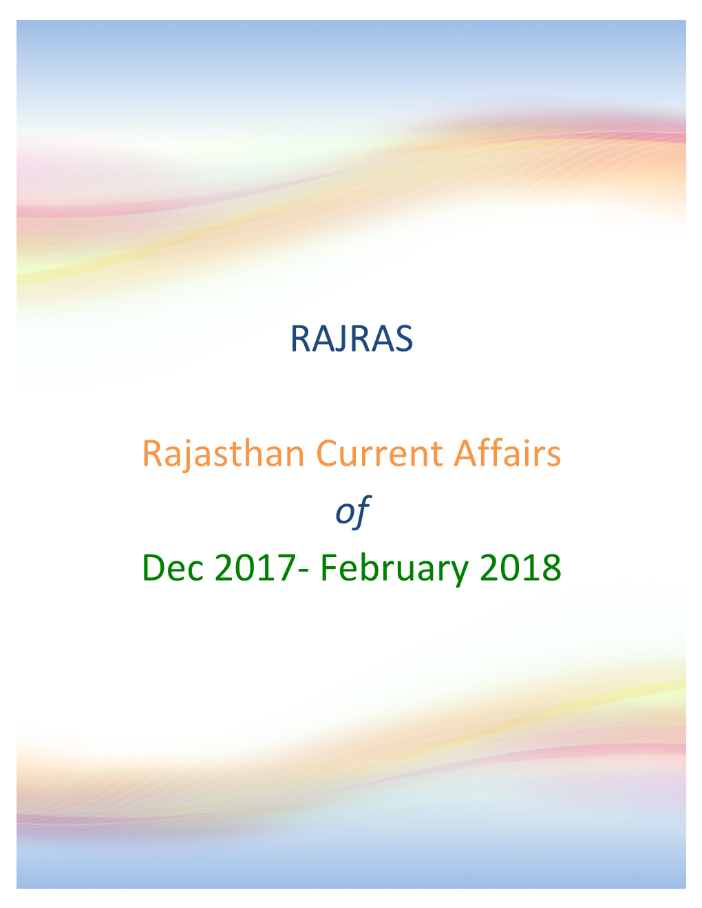 RAJRAS Rajasthan Current Affairs of Dec 2017- February 2018