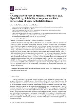A Comparative Study of Molecular Structure, Pka, Lipophilicity, Solubility, Absorption and Polar Surface Area of Some Antiplatelet Drugs