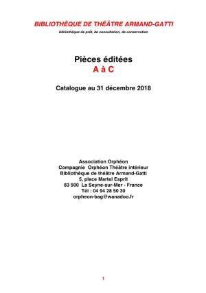 Catalogue De Pièces De Théâtre