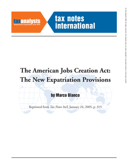 The American Jobs Creation Act: the New Expatriation Provisions