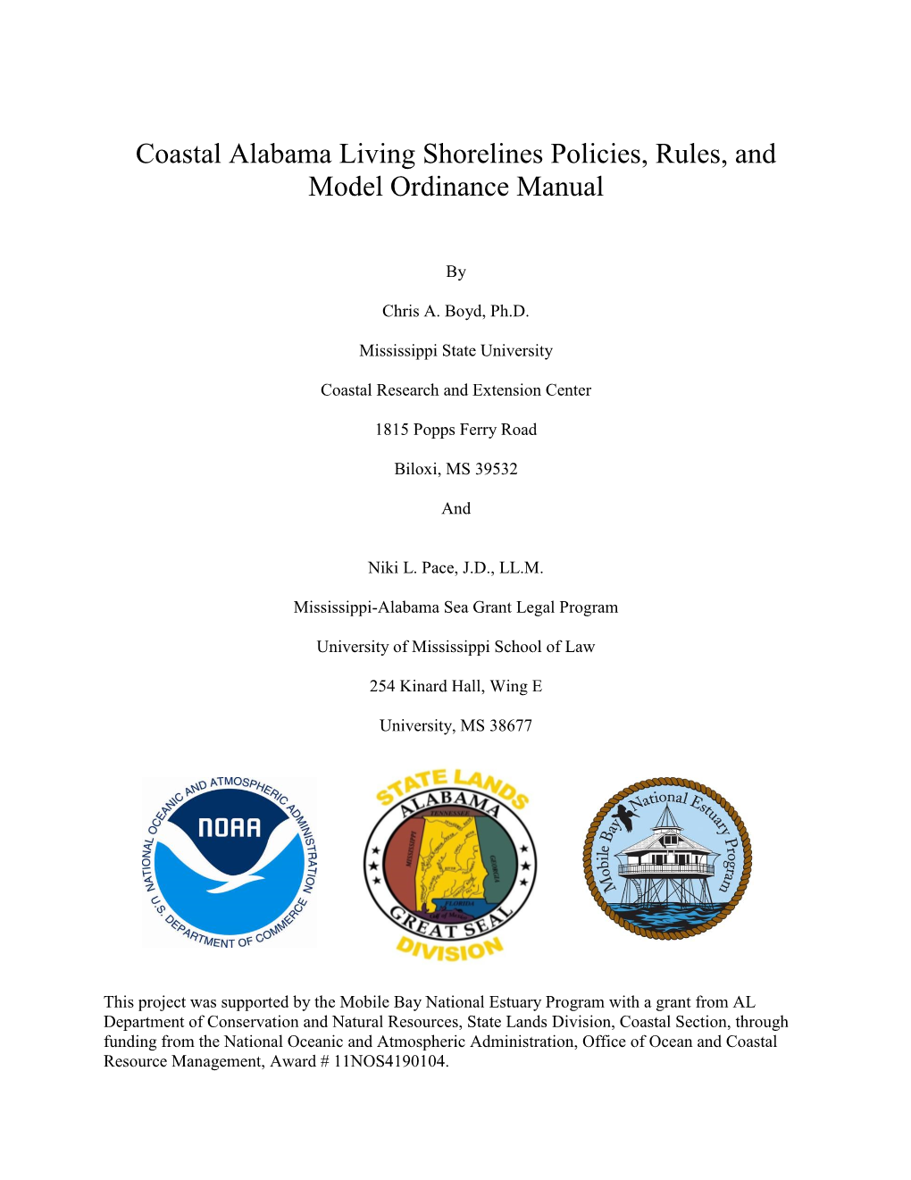 Coastal Alabama Living Shorelines Policies, Rules, and Model Ordinance Manual