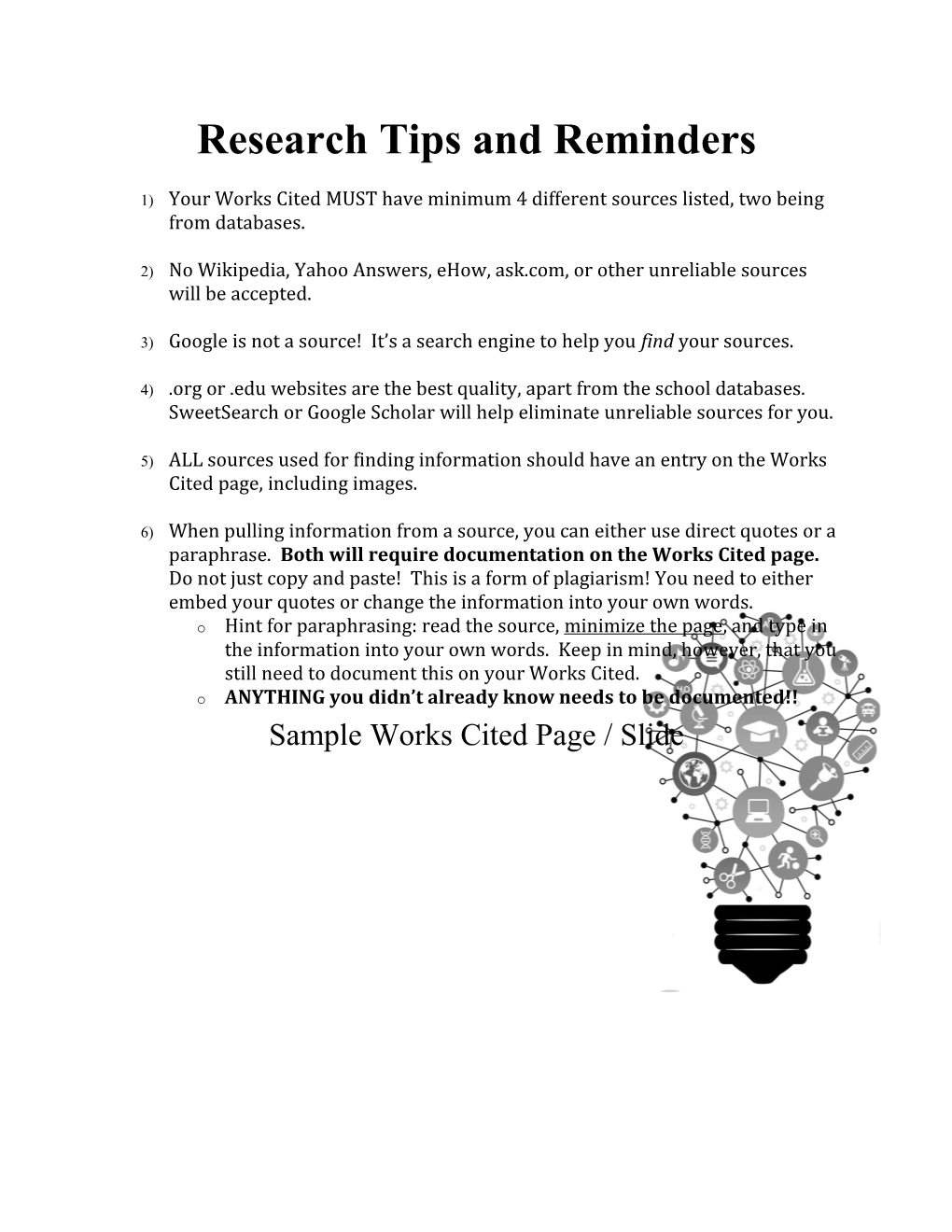 Research Tips and Reminders