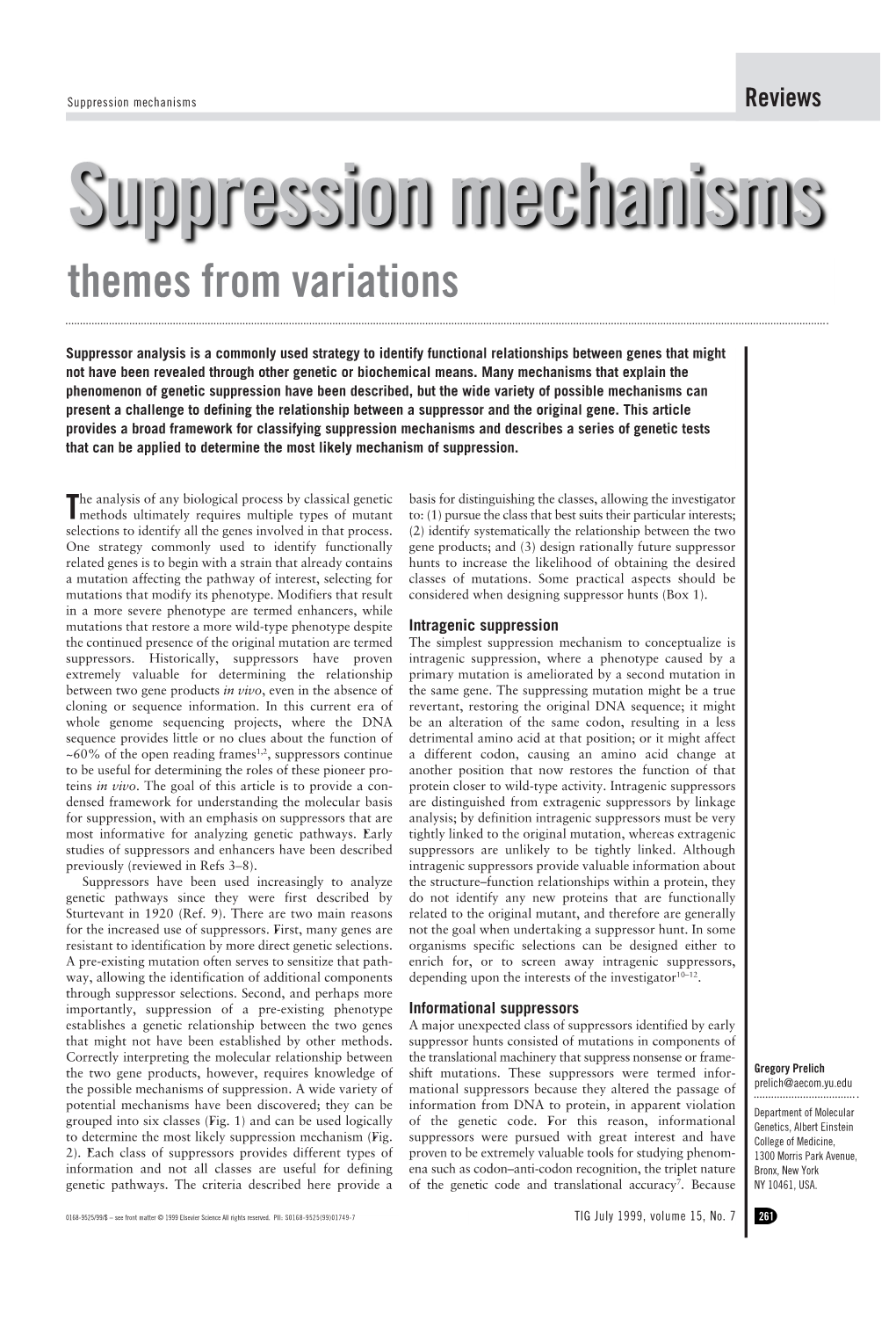 Suppression Mechanisms Reviews Suppression Mechanisms Themes from Variations