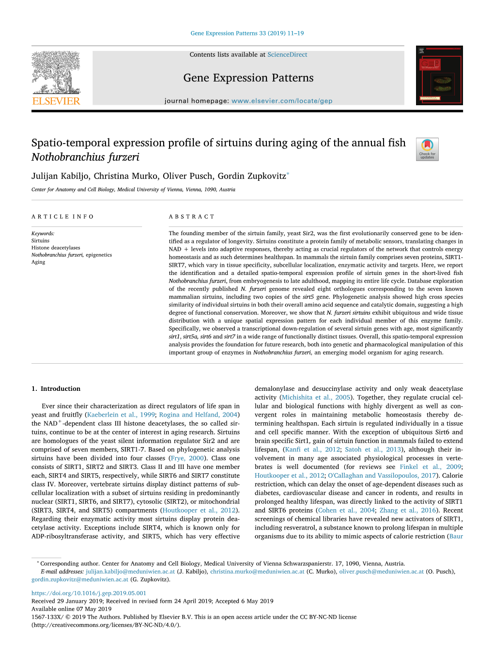 Spatio-Temporal Expression Profile of Sirtuins During Aging of the Annual