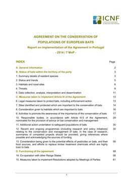 AGREEMENT on the CONSERVATION of POPULATIONS of EUROPEAN BATS Report on Implementation of the Agreement in Portugal - 2014 / 7 Mop