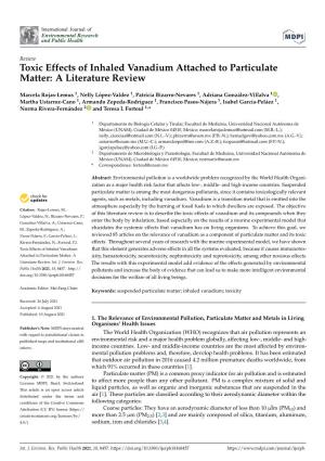Toxic Effects of Inhaled Vanadium Attached to Particulate Matter: a Literature Review