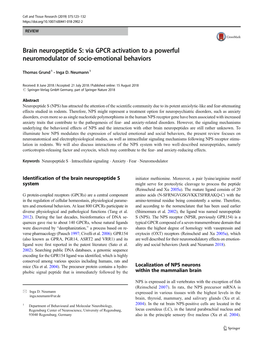 Brain Neuropeptide S: Via GPCR Activation to a Powerful Neuromodulator of Socio-Emotional Behaviors