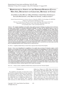 Herpetological Survey of the Proposed Bambama-Zanaga Mine Site, Department of Lékoumou, Republic of Congo