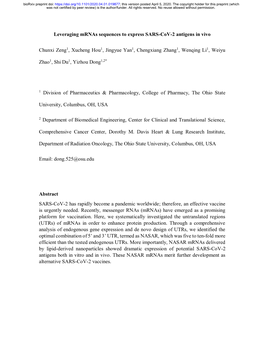 Leveraging Mrnas Sequences to Express SARS-Cov-2 Antigens in Vivo