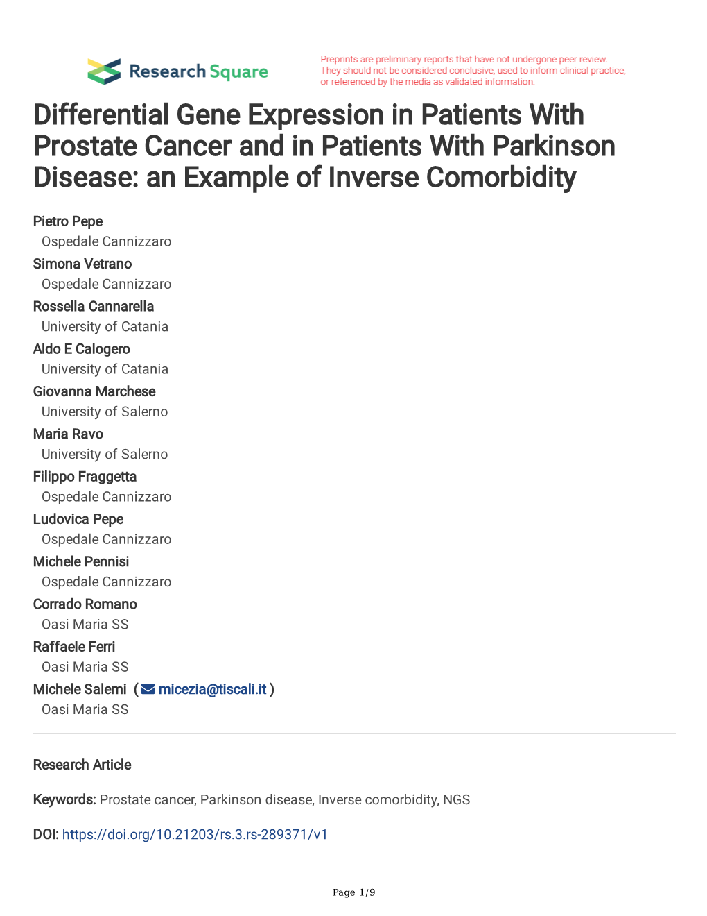 Differential Gene Expression in Patients with Prostate Cancer and in Patients with Parkinson Disease: an Example of Inverse Comorbidity