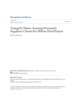 Assessing Wisconsin's Regulatory Climate for Offshore Wind Projects Marvin C