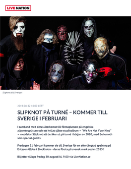Slipknot På Turné – Kommer Till Sverige I Februari
