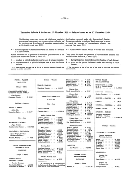 Territoires Infectés À La Date Du 17 Décembre 1959 — Infected Areas As on 17 December 1959