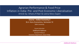 Agrarian Performance & Food Price Inflation in India