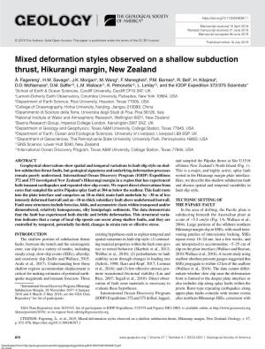 Mixed Deformation Styles Observed on a Shallow Subduction Thrust, Hikurangi Margin, New Zealand Å