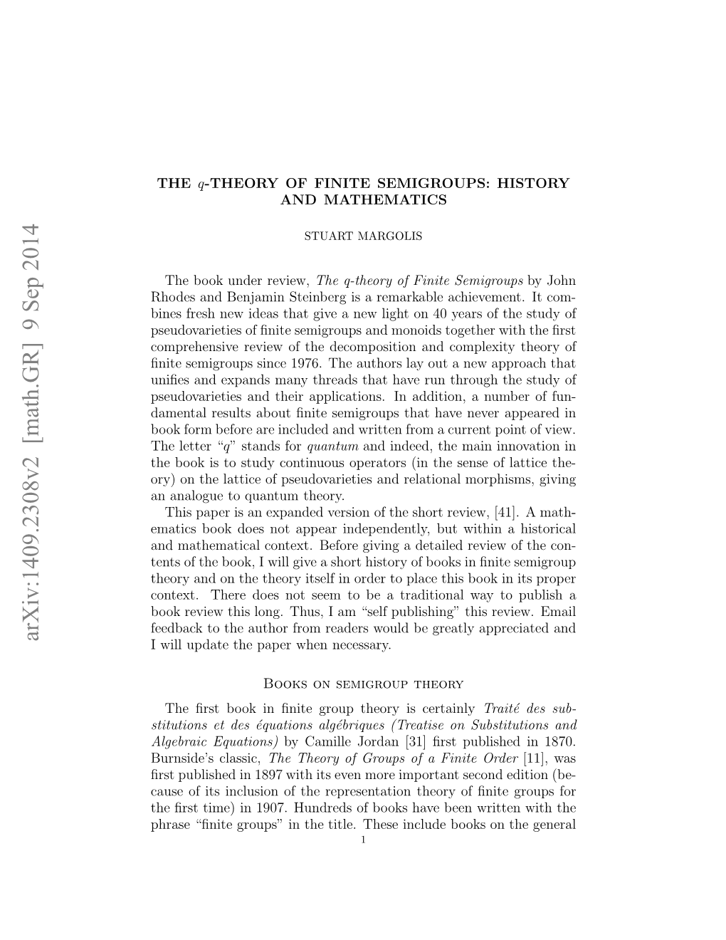 Arxiv:1409.2308V2 [Math.GR] 9 Sep 2014 Hae“Nt Rus Ntette Hs Nld Ok Ntegener the on Th Books with Include Written These Been Title