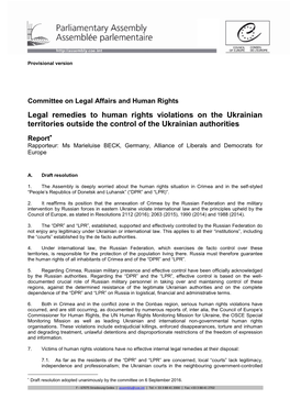 Legal Remedies to Human Rights Violations on the Ukrainian Territories Outside the Control of the Ukrainian Authorities