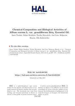 Chemical Composition and Biological Activities of Allium Roseum L. Var