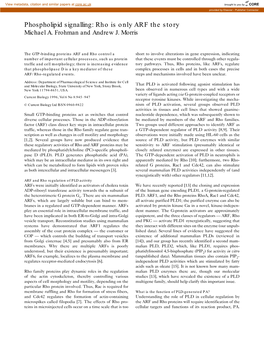 Phospholipid Signalling: Rho Is Only ARF the Story Michael A