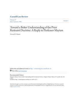 Toward a Better Understanding of the Prior Restraint Doctrine: a Reply to Professor Mayton Howard O