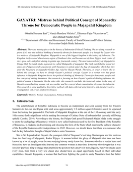 Mistress Behind Political Concept of Monarchy Throne for Democratic People in Majapahit Kingdom