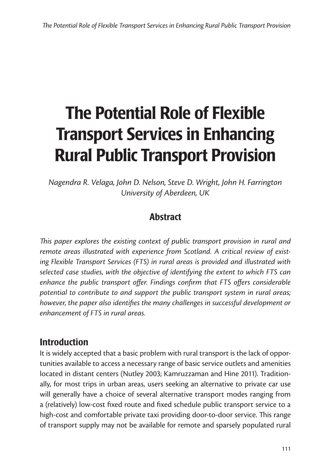 The Potential Role of Flexible Transport Services in Enhancing Rural Public Transport Provision