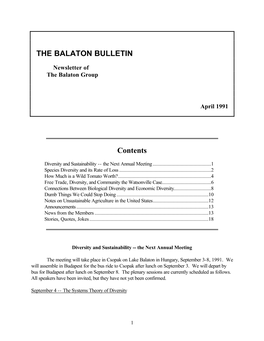THE BALATON BULLETIN Contents