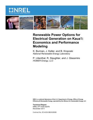 Renewable Power Options for Electricity Generation on Kaua'i