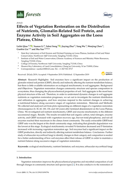 Effects of Vegetation Restoration on the Distribution of Nutrients, Glomalin-Related Soil Protein, and Enzyme Activity in Soil A