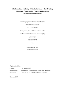 Mathematical Modeling of the Performance of a Rotating Biological Contactor for Process Optimisation in Wastewater Treatment