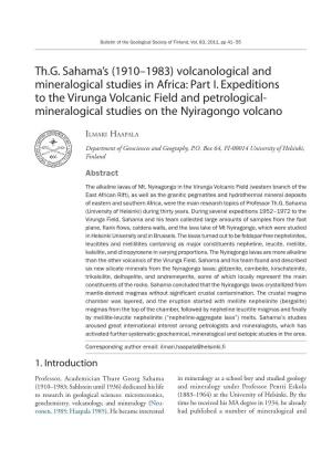 (1910–1983) Volcanological and Mineralogical Studies in Africa: Part I