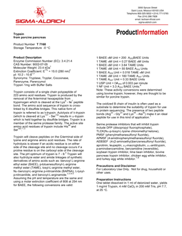 Trypsin from Porcine Pancreas Product Number T 7168 Storage