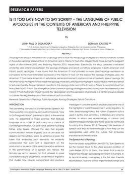 Is It Too Late Now to Say Sorry? – the Language of Public Apologies in the Contexts of American and Philippine Television