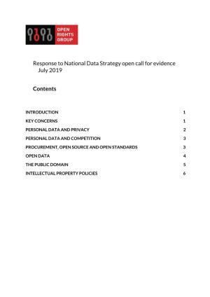 Response to National Data Strategy Open Call for Evidence July 2019
