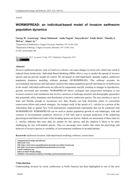 WORMSPREAD: an Individual-Based Model of Invasive Earthworm Population Dynamics