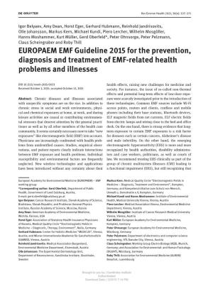 EUROPAEM EMF Guideline 2015 for the Prevention, Diagnosis and Treatment of EMF-Related Health Problems and Illnesses