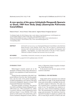A New Species of the Genus Schileykiella Manganelli, Sparacio Et Giusti, 1989 from Sicily (Italy) (Gastropoda Pulmonata Canariellidae)