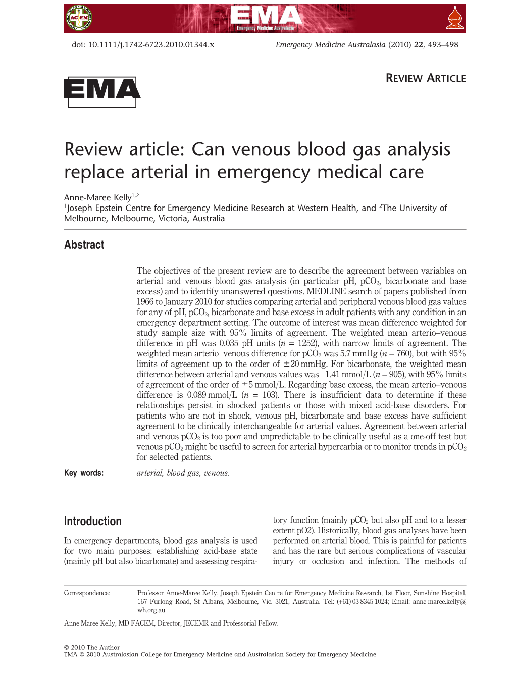 Review Article: Can Venous Blood Gas Analysis Replace Arterial In