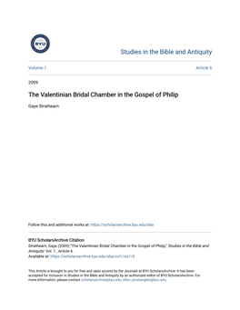 The Valentinian Bridal Chamber in the Gospel of Philip