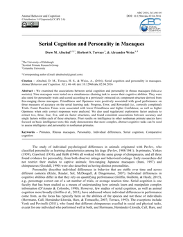 Serial Cognition and Personality in Macaques