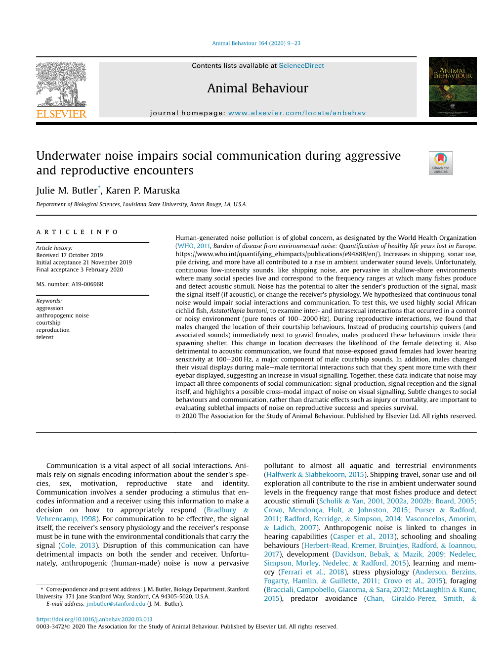 Underwater Noise Impairs Social Communication During Aggressive and Reproductive Encounters