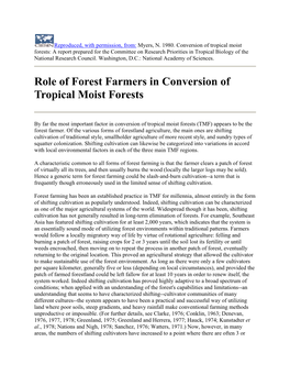 Role of Forest Farmers in Conversion of Tropical Moist Forests