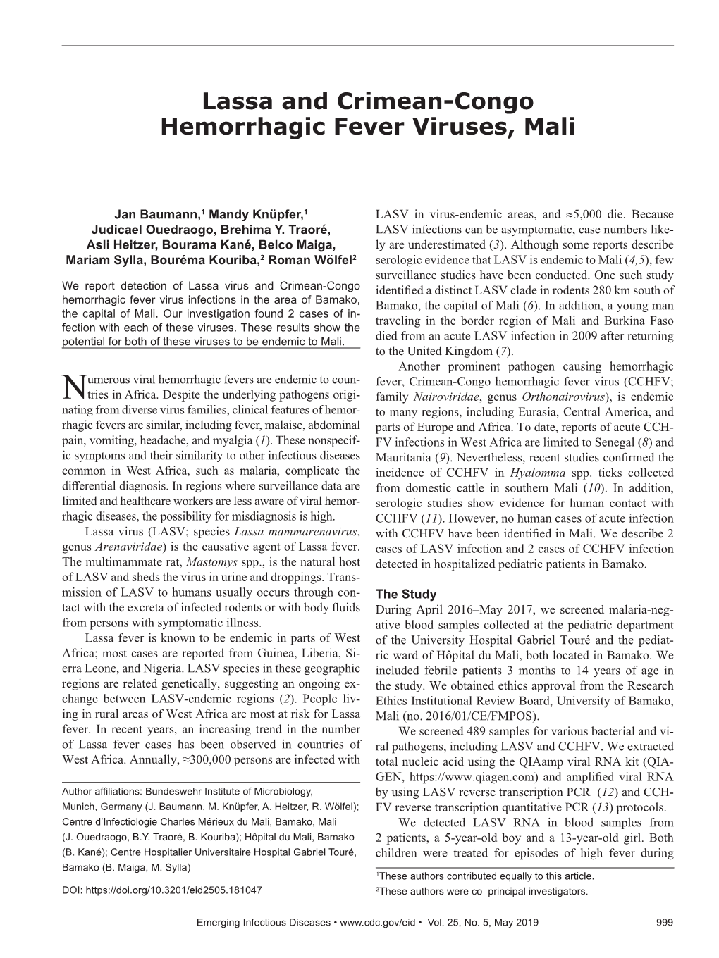 Lassa and Crimean-Congo Hemorrhagic Fever Viruses, Mali